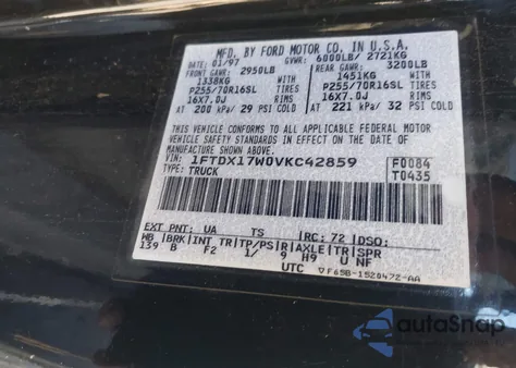 1997 Ford F-150 Lariat/Standard/Xl/Xlt from USA, damaged, VIN 1FTDX17W0VKC42859